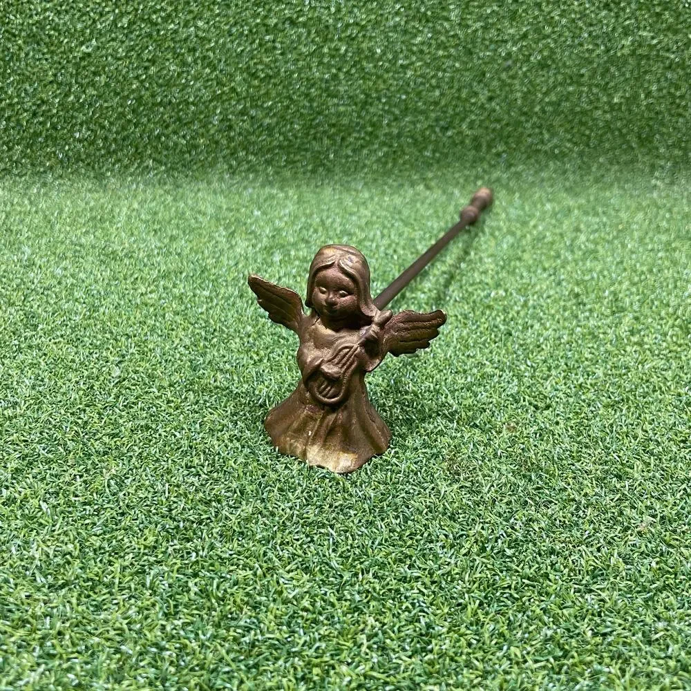 Vintage Solid Brass Angel Taper Candle Holder w/ Long Handle Cherub Harp